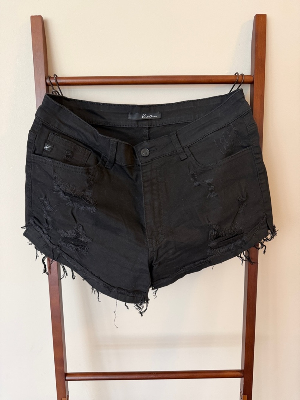 Women's Black Distressed Fray Hem Denim Shorts